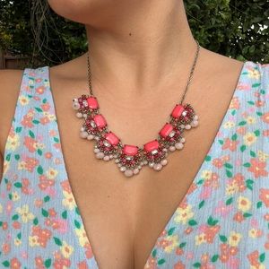 LOFT statement necklace jewelry hot pink and coral